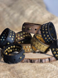 Bracelet en cuir crazy horse à rivets cousu main