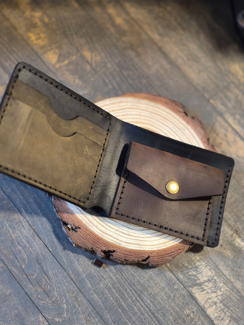 Portefeuille artisanal 2 volets avec porte-monnaie intégré